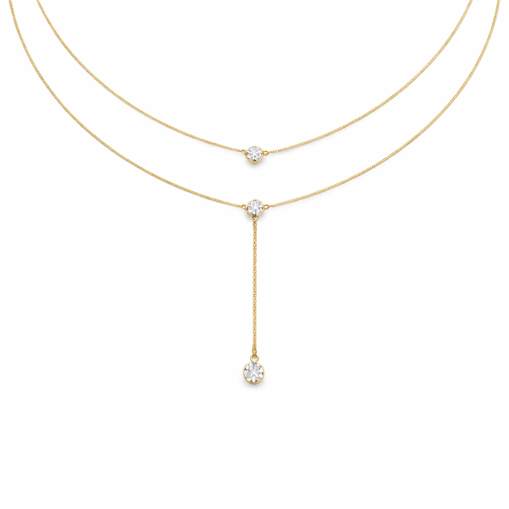 Double Layered Necklace with Zirconia