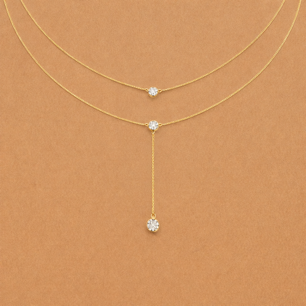Double Layered Necklace with Zirconia
